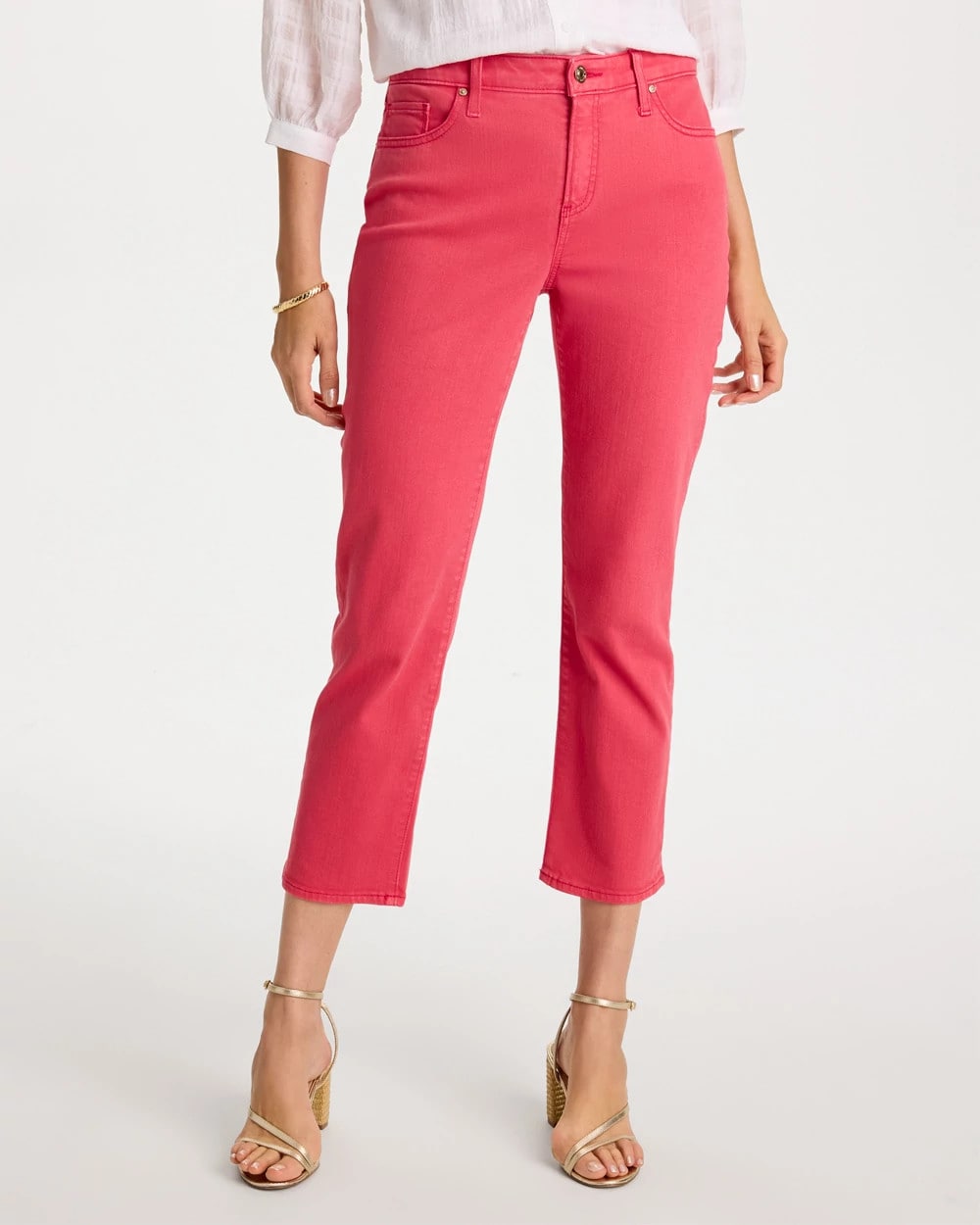 Hot Honeysuckle Girlfriend Roll Cuff Crop Jeans