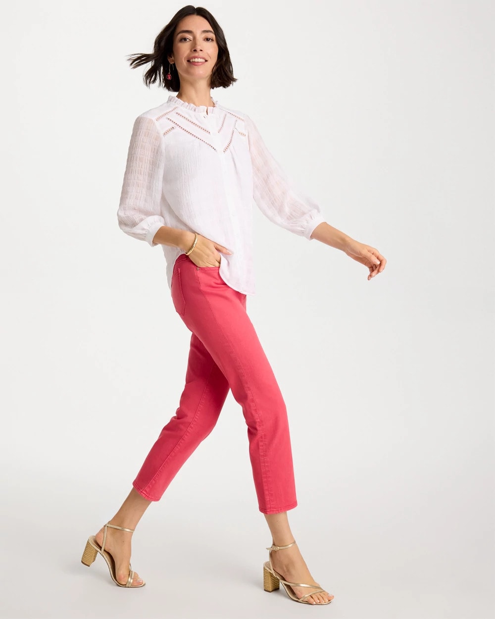 Hot Honeysuckle Girlfriend Roll Cuff Crop Jeans