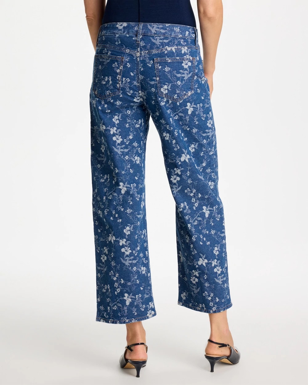Indigo Girlfriend Wide Floral Crop Jean