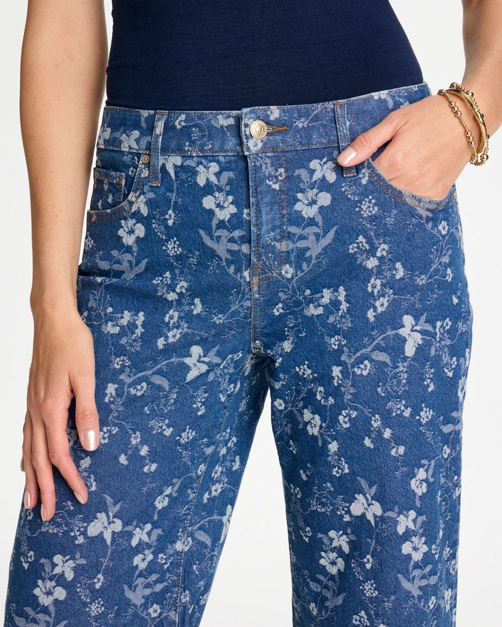 Indigo Girlfriend Wide Floral Crop Jean