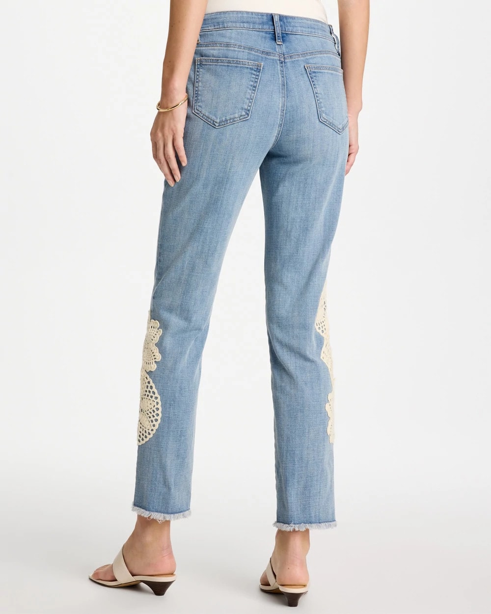 Coral Reef Indigo Girlfriend Slim Crochet Fray Ankle Jeans