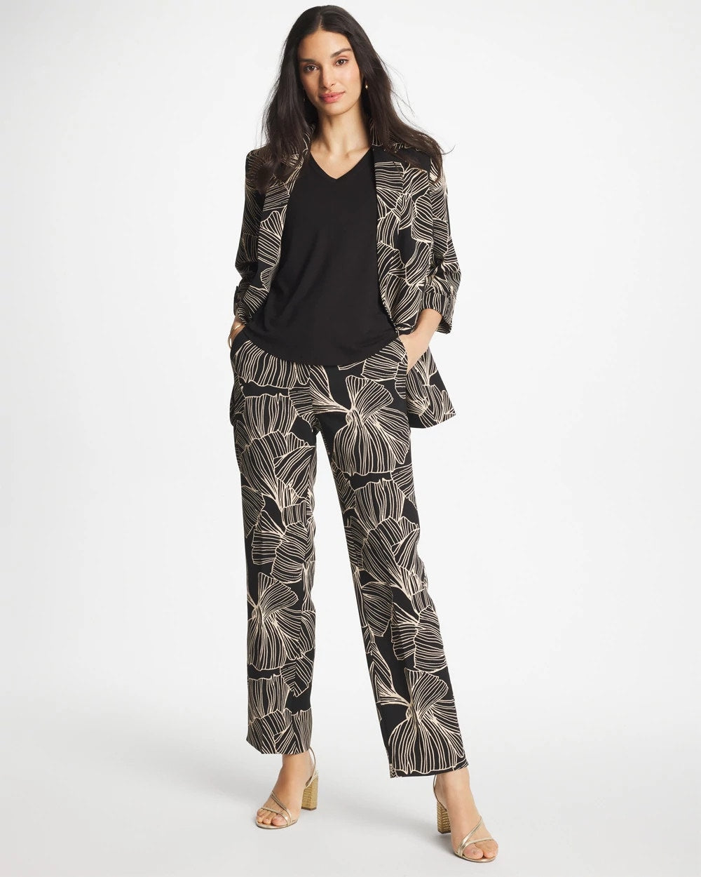 Black Ginkgo Crepe Tapered Ankle Pants