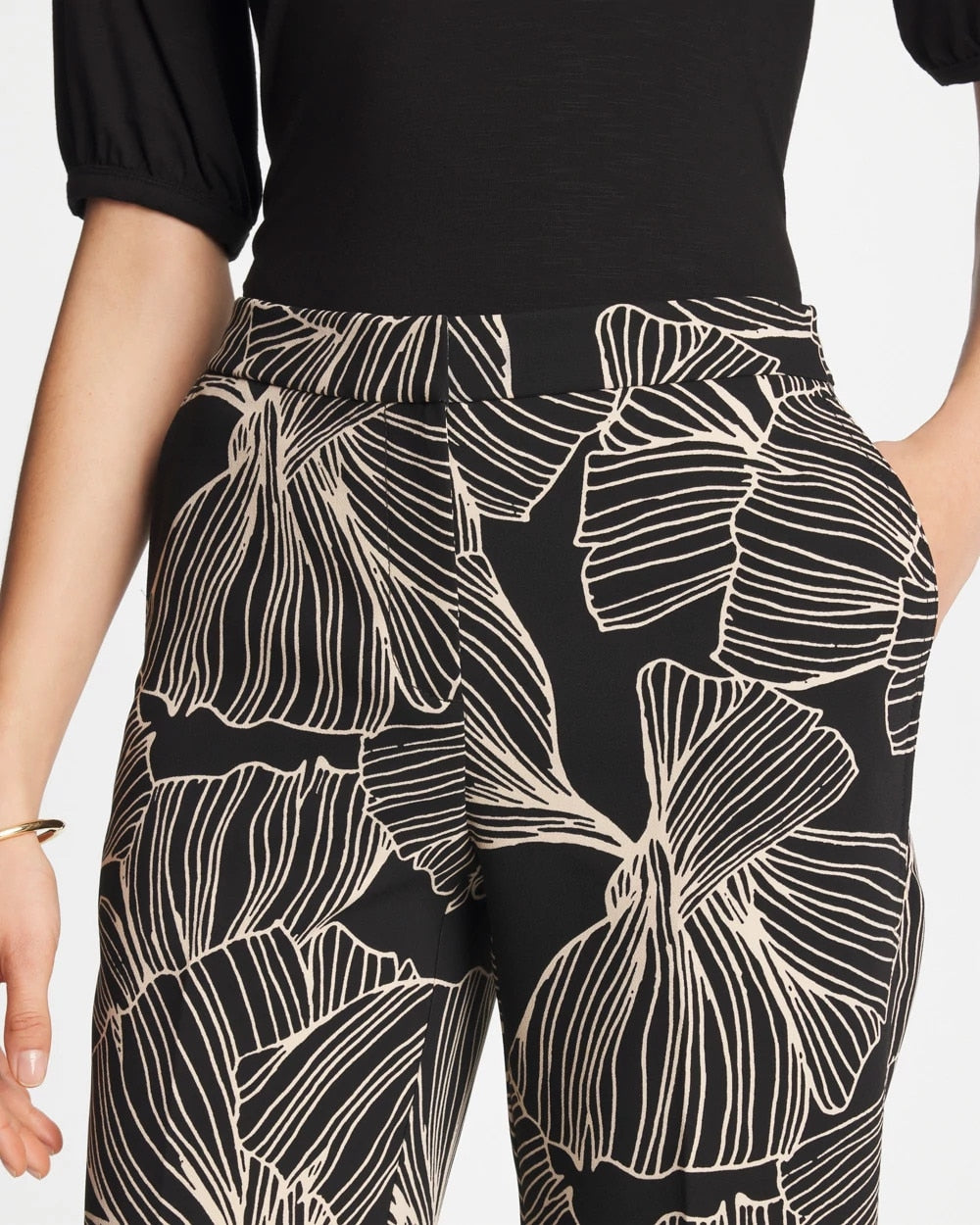 Black Ginkgo Crepe Tapered Ankle Pants