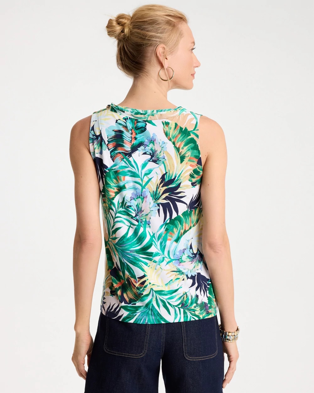Topanga Green Tropical Jersey Satin Tank Top