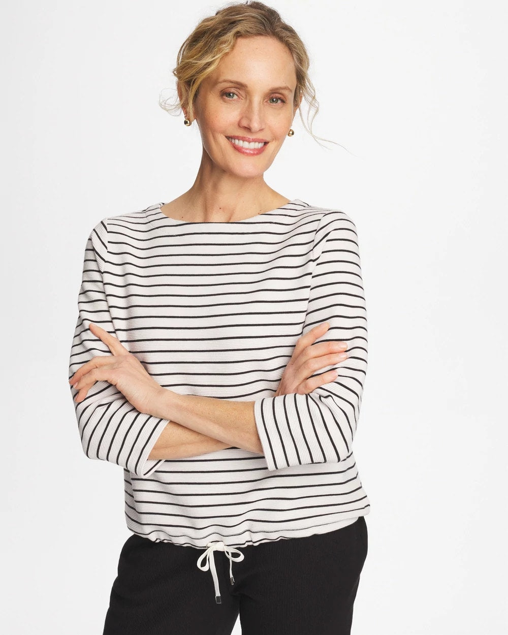 Black Zenergy® Striped Ottoman Drawstring Top