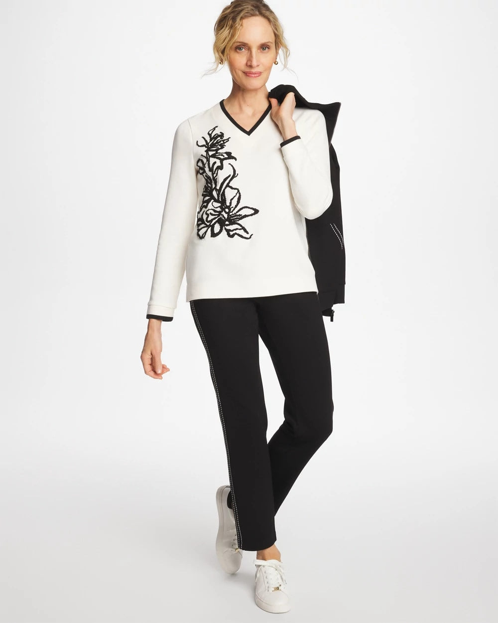 Ecru Zenergy® Double-Knit Applique Top