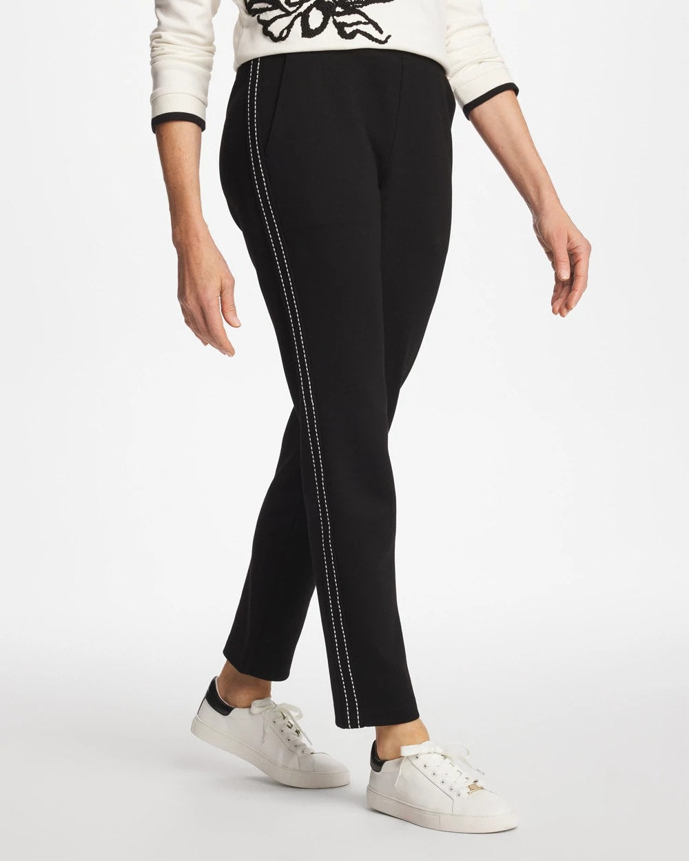 Black Zenergy® Double-Knit Pick Stitch Ankle Pants