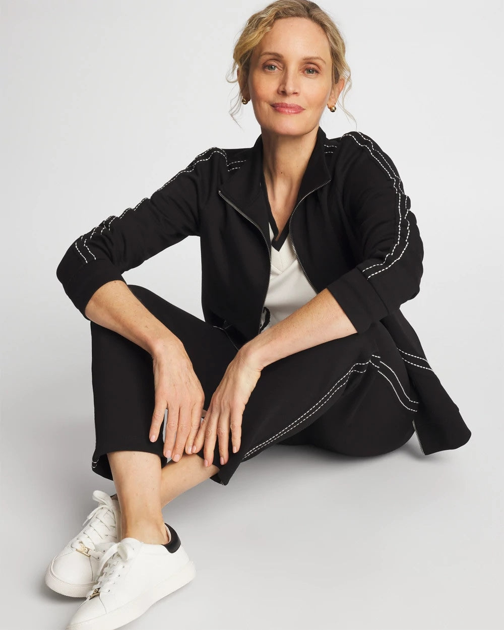 Black Zenergy® Double-Knit Pick Stitch Ankle Pants