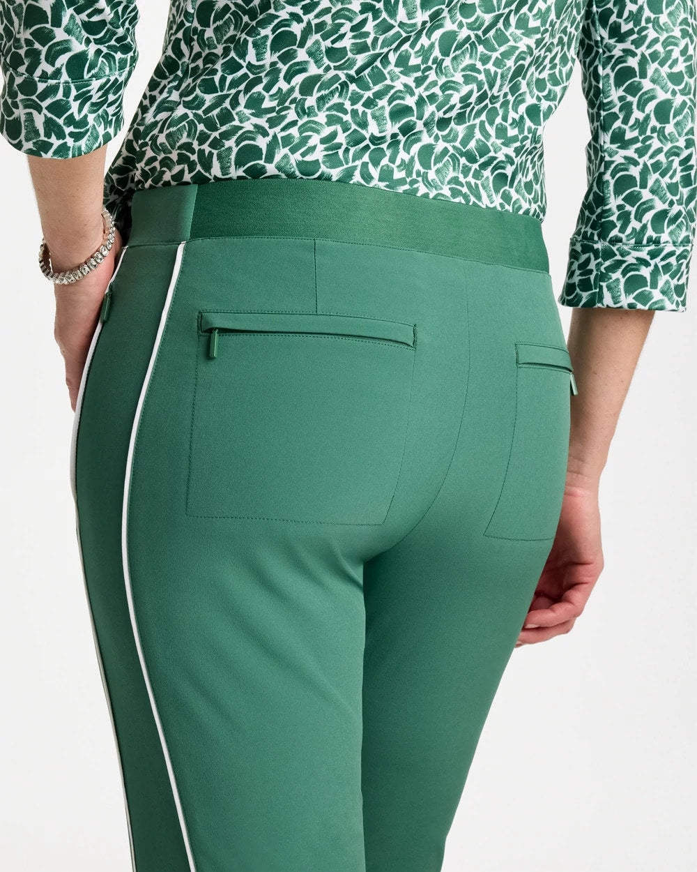 Water Lily Green Zenergy® UPF Side Piping Ankle Pants