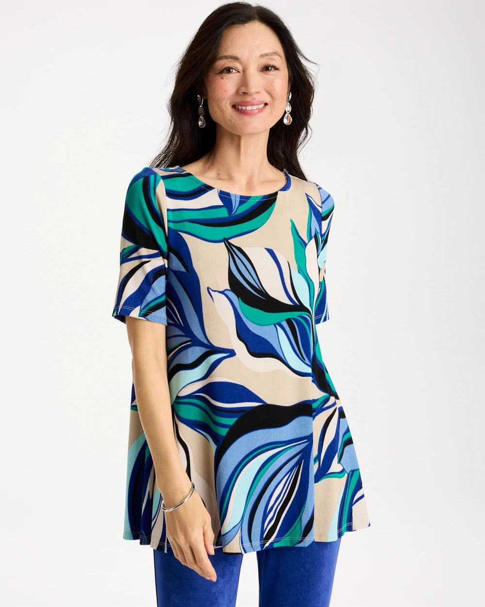 Rich Cobalt Travelers™ Marble Flora Swing Tunic