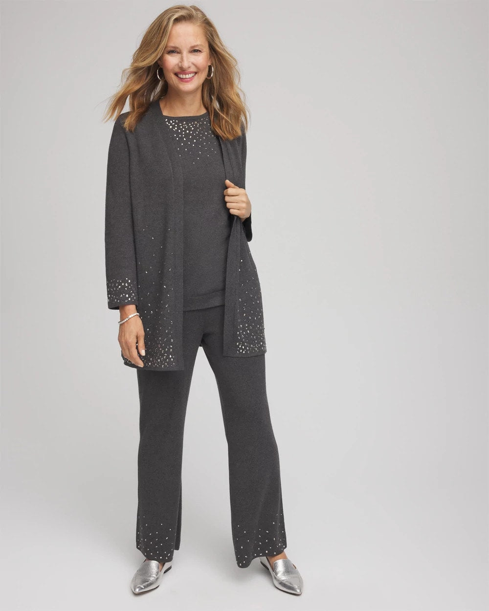 Graphite Gray Travelers™ Embellished Straight-Leg Pants