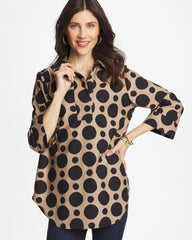 Cattail Brown No Iron™ Stretch Global Dots Popover Tunic