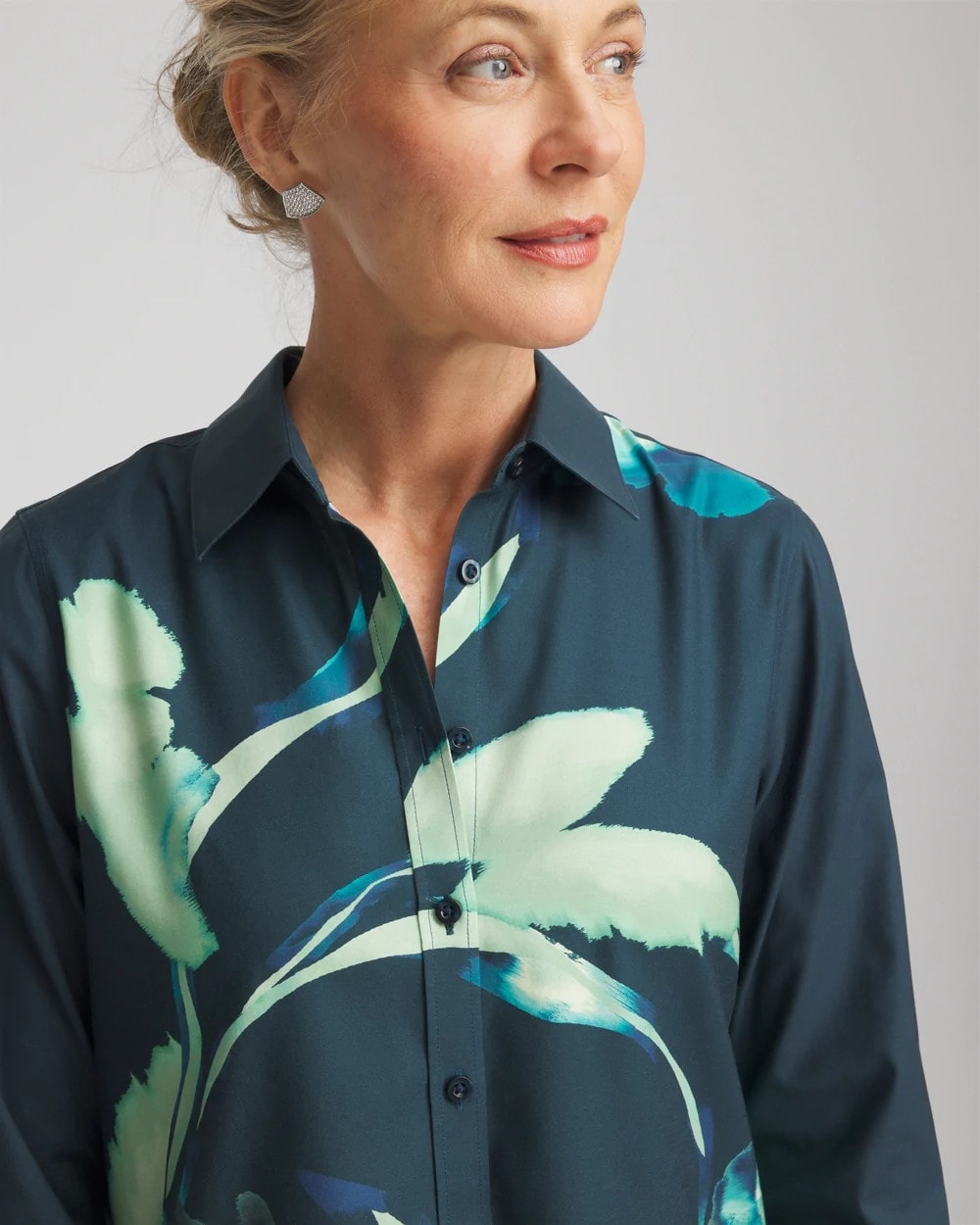 Teal Shadow No Iron™ Glacial Flora Sateen Shirt
