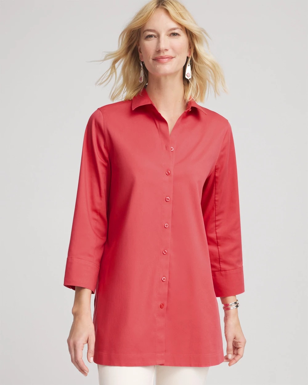 Folkloric Red No Iron™ Classic Button Down Tunic