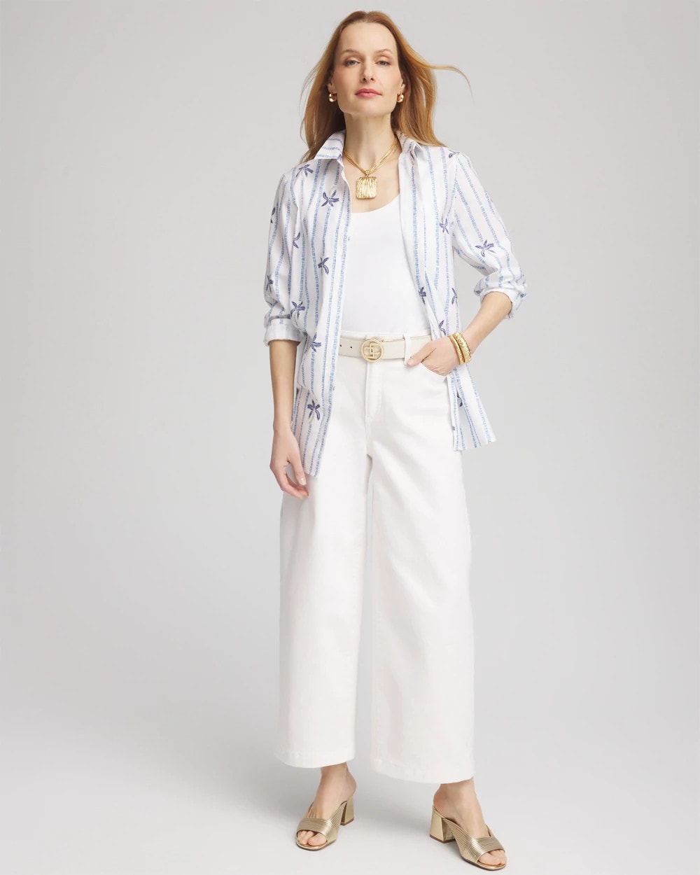 Blue Casa No Iron™ Palm Striped Sateen Shirt