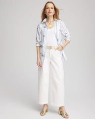 Blue Casa No Iron™ Palm Striped Sateen Shirt