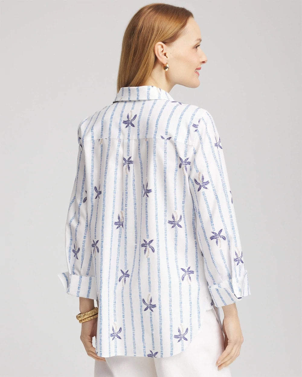 Blue Casa No Iron™ Palm Striped Sateen Shirt