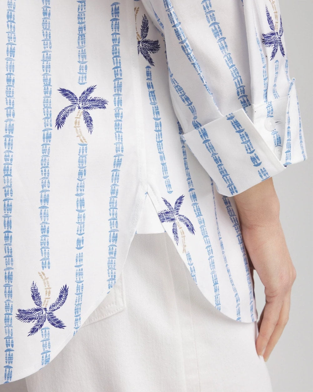 Blue Casa No Iron™ Palm Striped Sateen Shirt