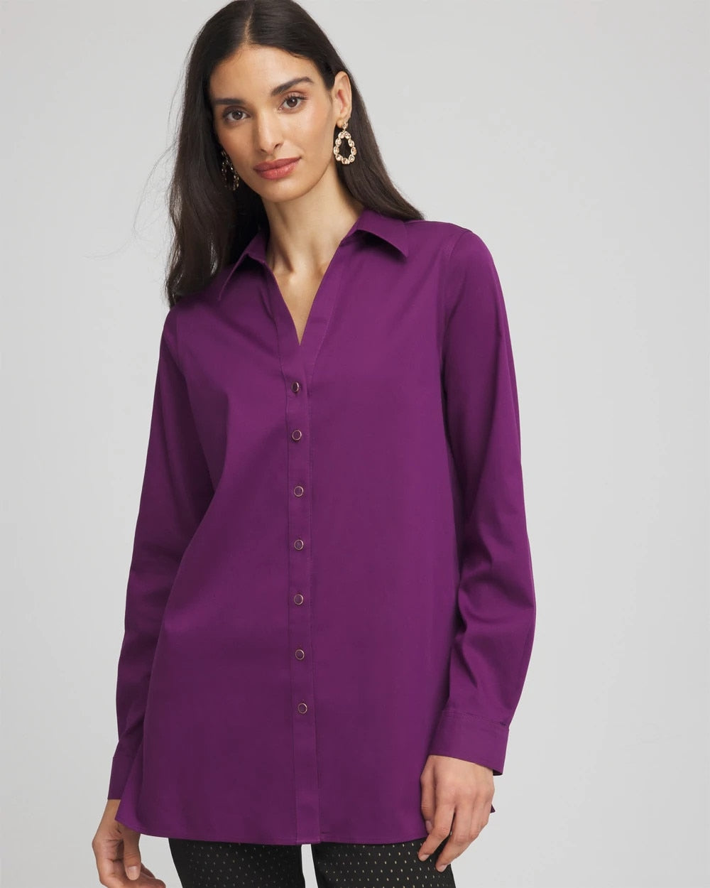 Purple Royale No Iron™ Novelty Button Tunic