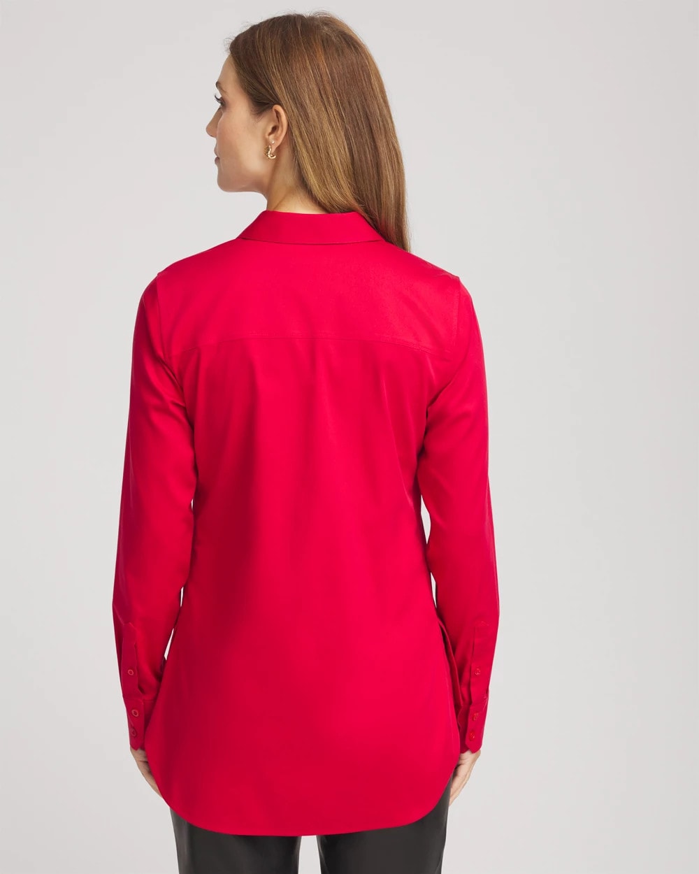 Carmine Red No Iron™ Peplum Pleated Shirt