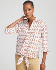Siesta Rose No Iron™ Tie-Front Geo-Print Shirt
