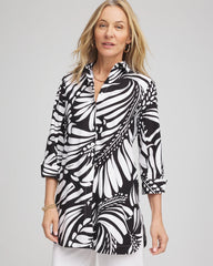 Black No Iron™ Printed Palms Button Down Tunic
