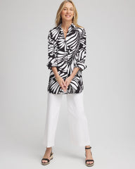 Black No Iron™ Printed Palms Button Down Tunic