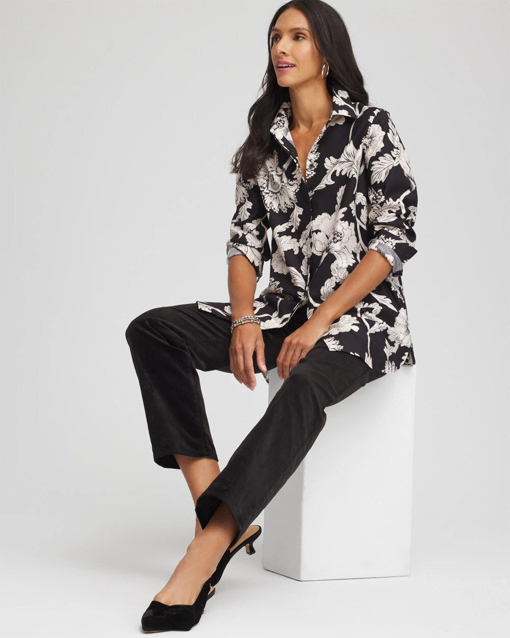 Black No Iron™ Bryne Bloom Stretch Tunic
