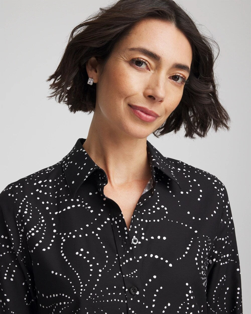 Black No Iron™ Findot Print Sateen Shirt