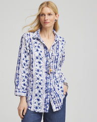 Rich Cobalt No Iron™ Star Print Linen Shirt