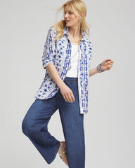 Rich Cobalt No Iron™ Star Print Linen Shirt