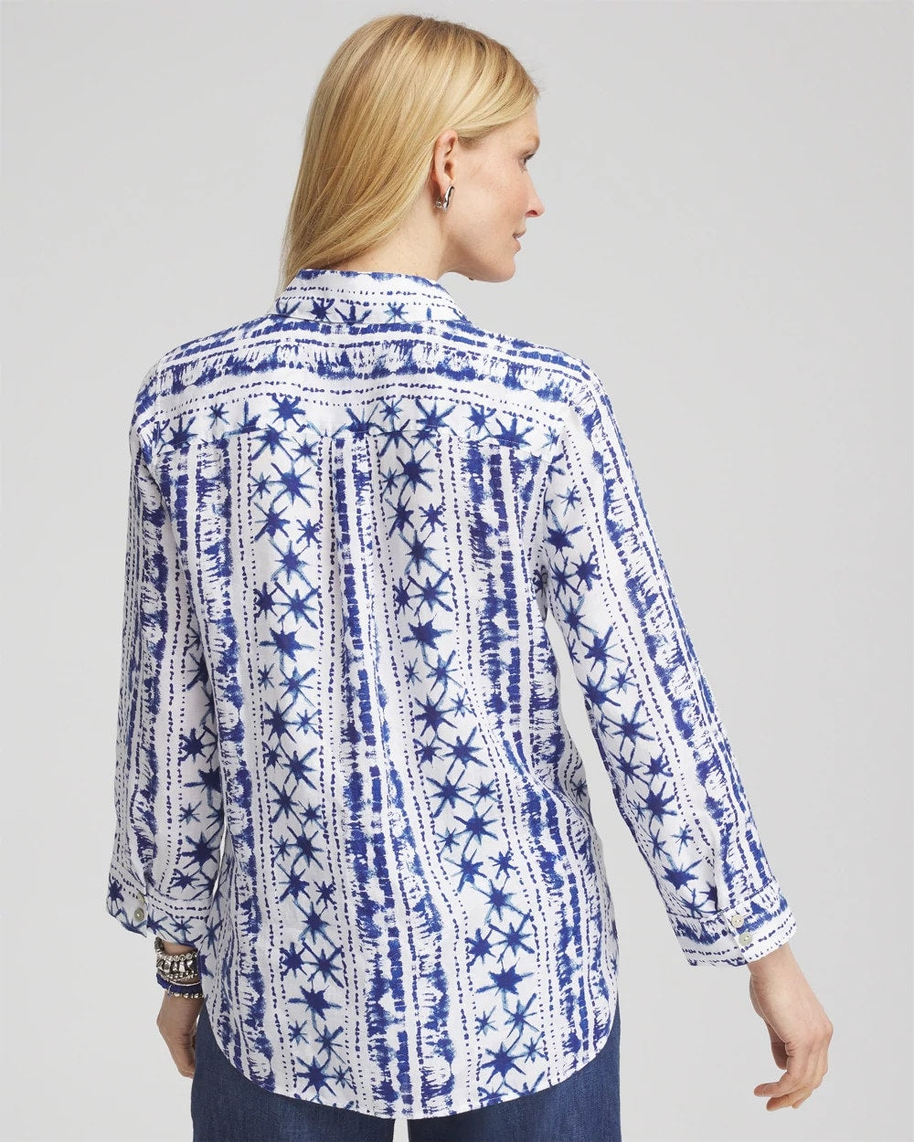 Rich Cobalt No Iron™ Star Print Linen Shirt