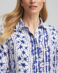 Rich Cobalt No Iron™ Star Print Linen Shirt