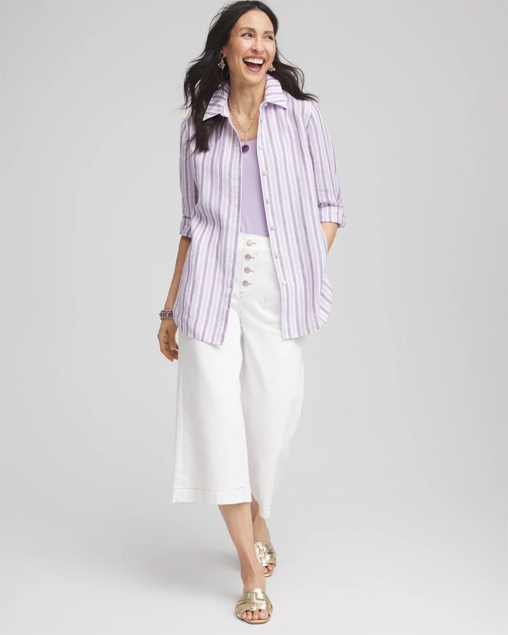 Plum Shade No Iron™ Plum Striped Linen Shirt