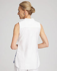 Blue Casa No Iron™ Palms Sleeveless Sateen Shirt