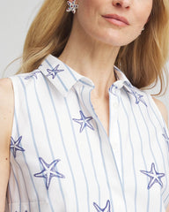 Optic White No Iron™ Starfish Striped Sleeveless Sateen Shirt