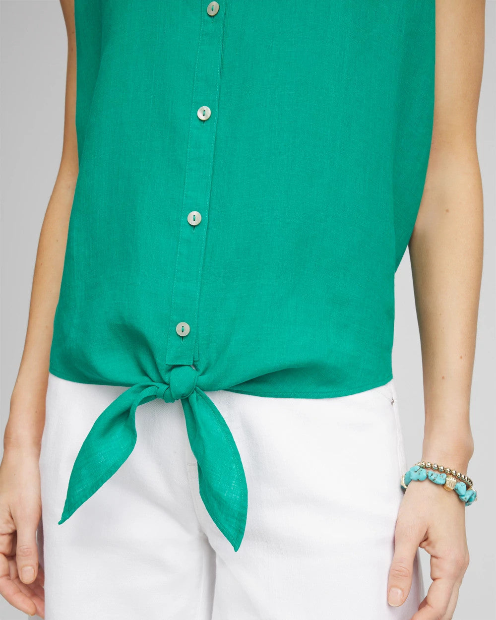 Eden Green No Iron™ Linen Tie-Front Sleeveless Shirt