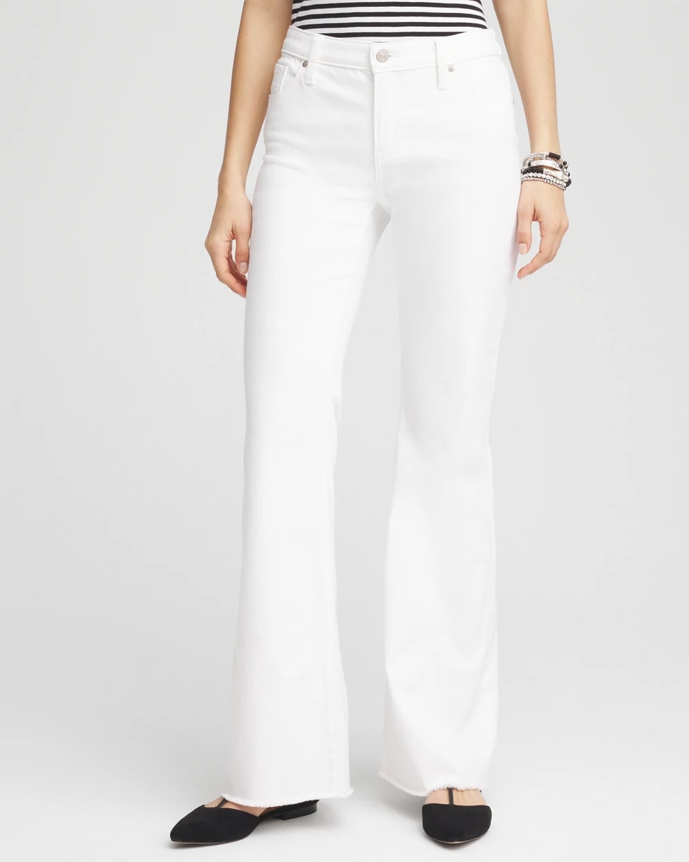 Alabaster Girlfriend No Stain Frayed Flared Jeans