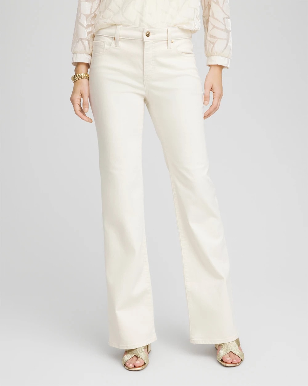 English Cream Petite Girlfriend Flared Leg Jeans