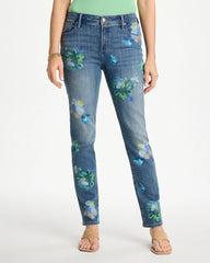 Meera Indigo Girlfriend Slim Floral Ankle Jeans
