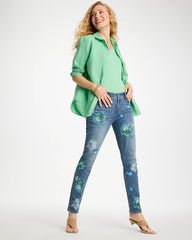 Meera Indigo Girlfriend Slim Floral Ankle Jeans