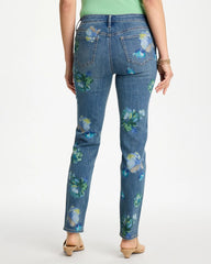 Meera Indigo Girlfriend Slim Floral Ankle Jeans