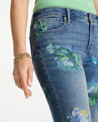 Meera Indigo Girlfriend Slim Floral Ankle Jeans