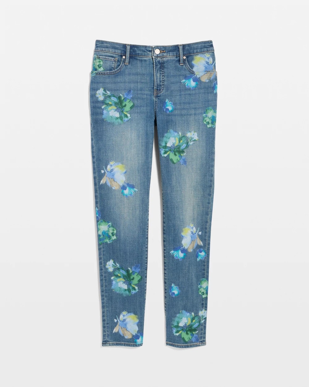 Meera Indigo Girlfriend Slim Floral Ankle Jeans