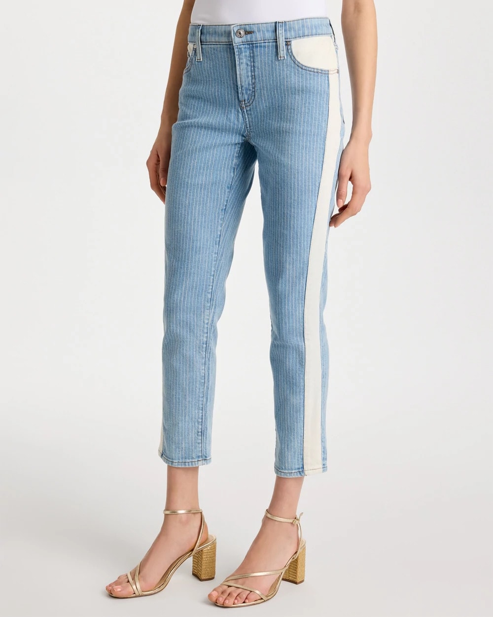 Indigo Girlfriend Ticking Stripe Crop Jeans