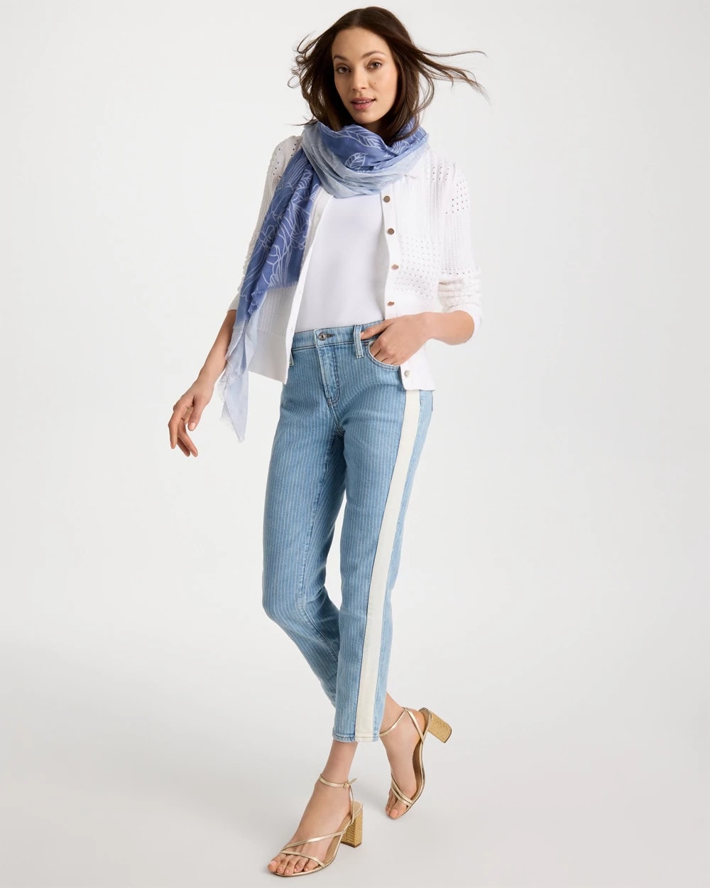 Indigo Girlfriend Ticking Stripe Crop Jeans