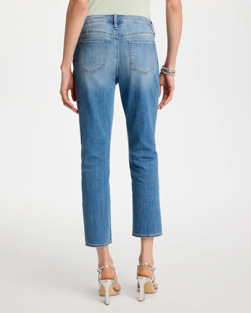 Aquamarine Indigo Floral Patchwork Girlfriend Crop Jeans