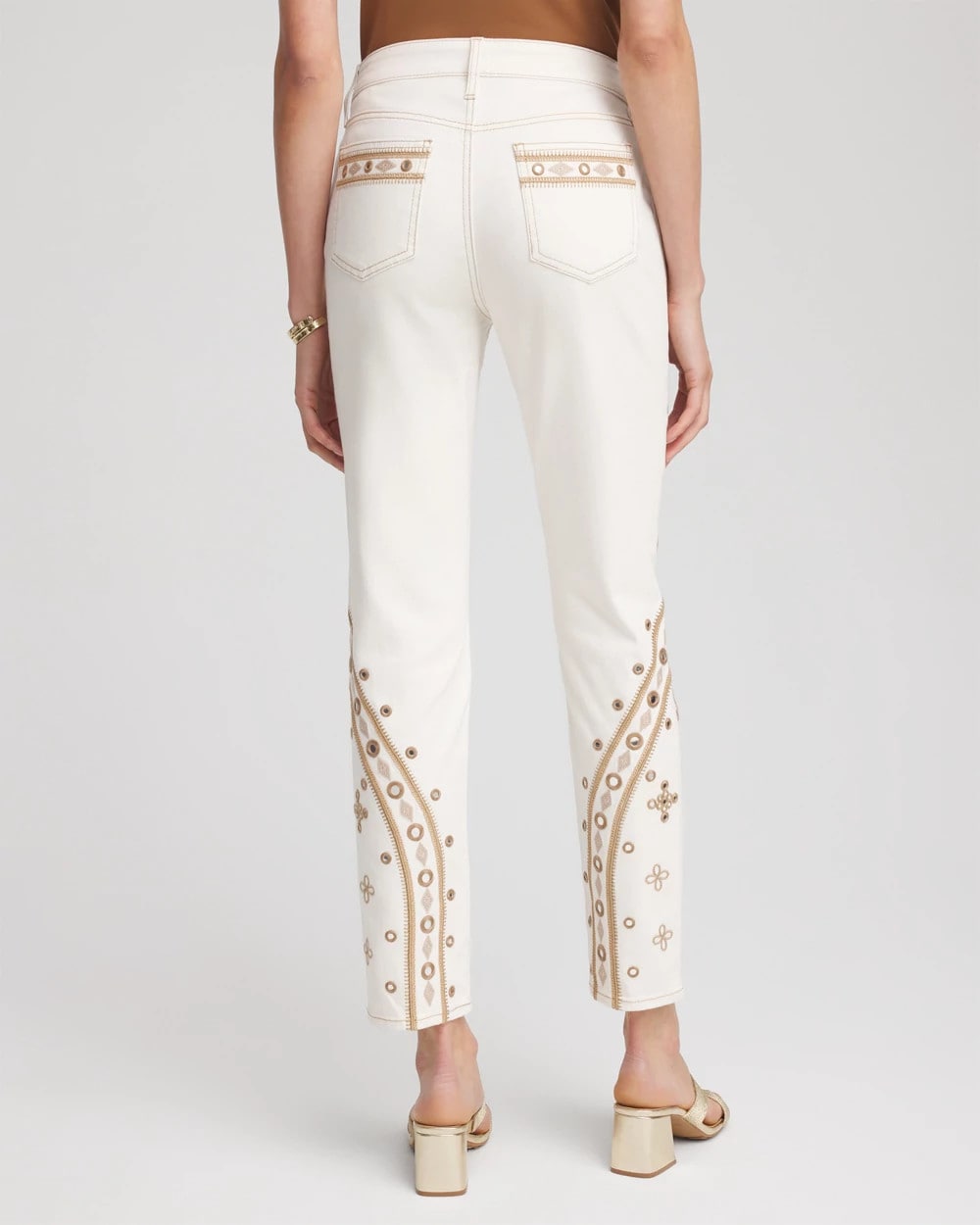 Sea Salt Embellished Girlfriend Slim Ankle Jeans
