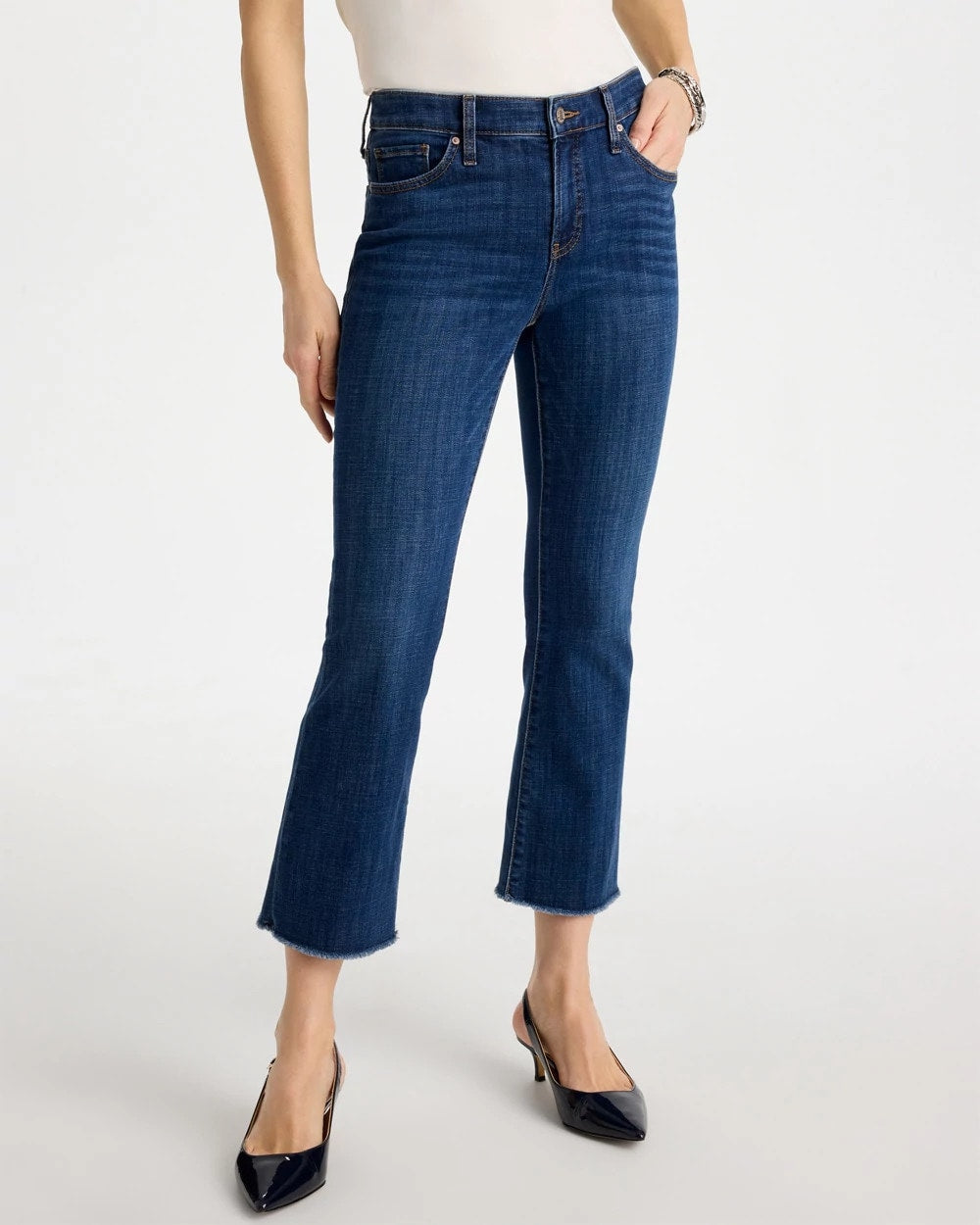 Carina Indigo Petite Girlfriend Fray Hem Kick Flares