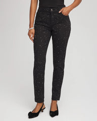 Black Stone Embellished Girlfriend Slim Ankle Jeans
